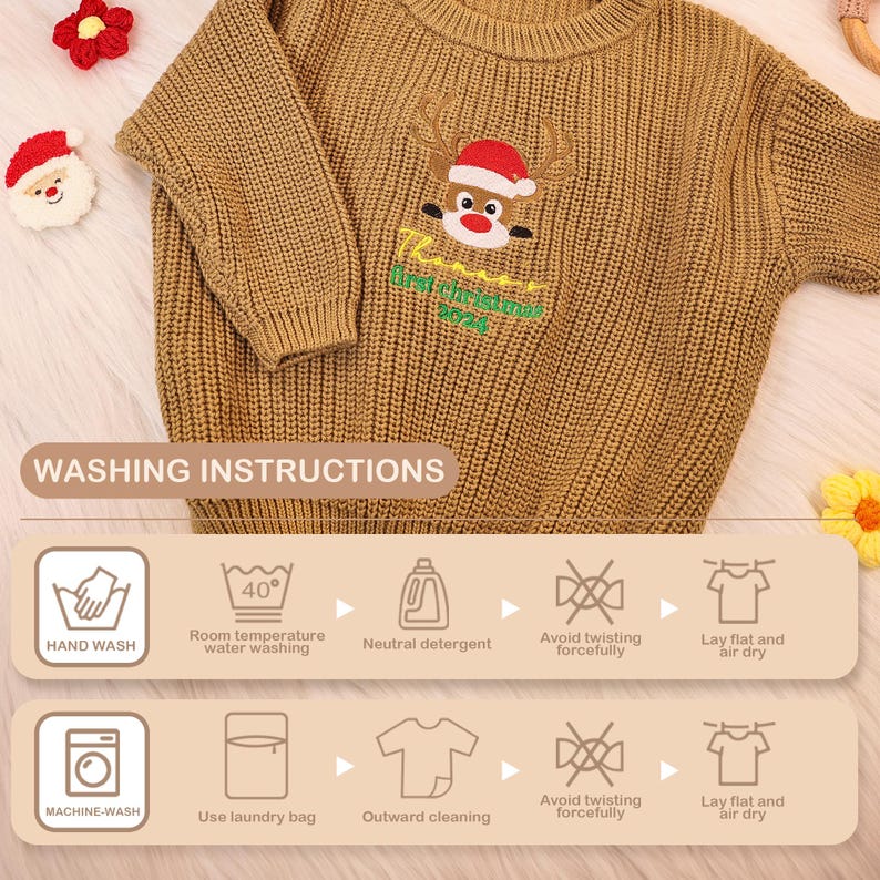 Personalized Christmas Name Embroidered Sweater, Knitted Toddler