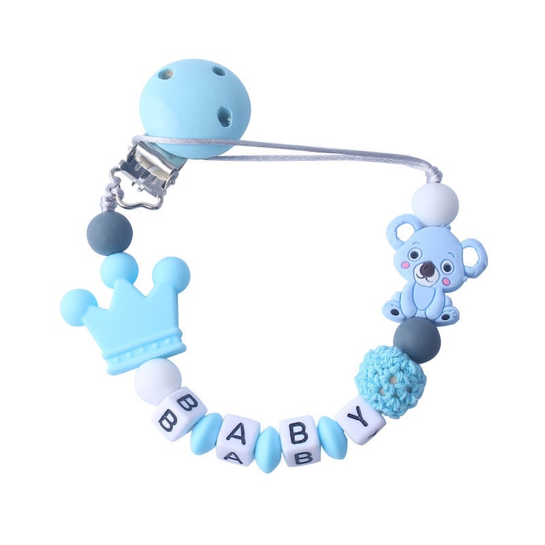 Clip ficticio lindo personalizado de Koala, clip de chupete de cuentas de silicona, clip de chupete de bebé, soporte de chupete, regalos de baby shower, clip de chupete blue