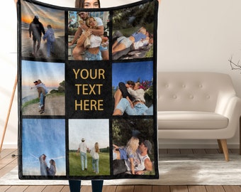 Customizable Photo Blanket Collage, Super Cozy Blanket, Personalized Gift for Families, Blanket with Text, Picture Collage Father's day gift