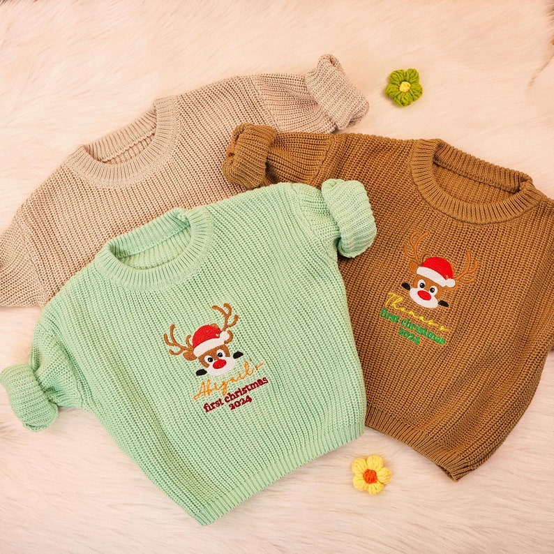 Personalized Christmas Name Embroidered Sweater, Knitted Toddler