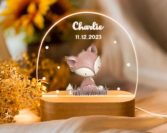 Fox Personalized Baby Night Light, Custom Name Night Light For Kid, Cute Animal Night Light, Toddler Bedside Gift, Children's Room, Birthday