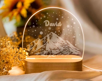 Luz nocturna de picos de talla personalizada, luz nocturna de montaña personalizada con nombre, luz nocturna del dormitorio del bebé, regalo para recién nacidos, decoración de la guardería