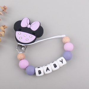 Pacifier attachment personalized pacifier first name, Mouse Bowknot Pacifier Clip, Silicone Bead Pacifier Clip, Baby Gift, Soother Clip purple