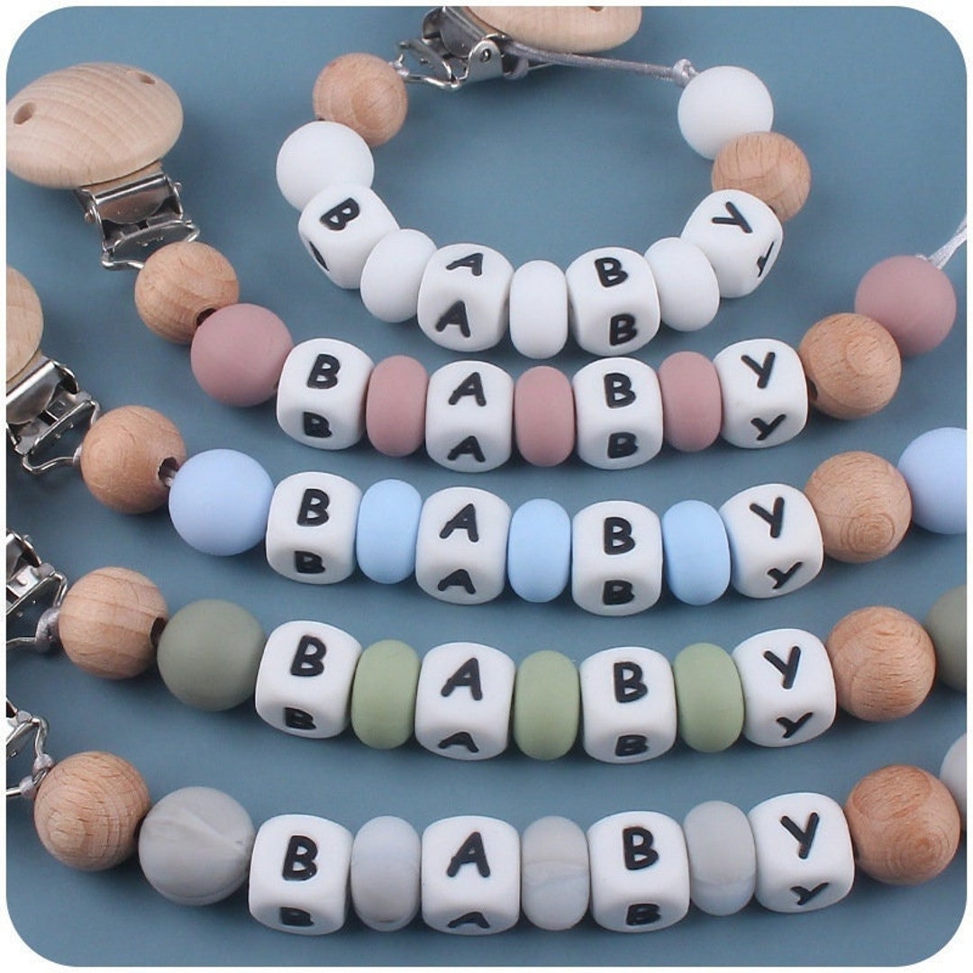 Pacifier Attachment Personalized Pacifier First Name, Beech Round Hole