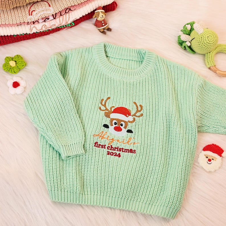 Personalized Christmas Name Embroidered Sweater, Knitted Toddler