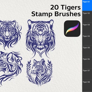 20 tigri procreano set di pennelli, pennelli per tatuaggi stencil francobolli digitali per iPad, procrea set di francobolli, francobolli tigre, procrea pennelli per tatuaggio