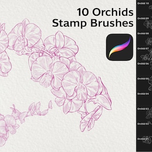 10 Orchids Stamp Brushes, Procreate stamp,procreate tattoo,Flower stamps,Digital Stamp, Procreate Brush,tattoo stamp