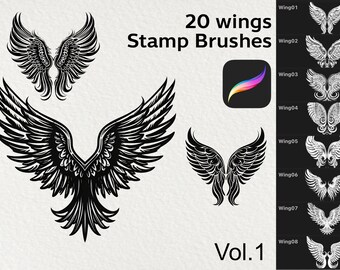 20 Flügel Procreate Stempel,Engelsflügel Procreate Stempel,Flügel Tattoo Stempel Procreate