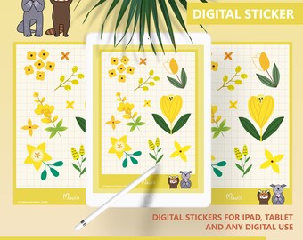 Yellow flowers Digital | Flowers Stickers | Digital Stickers | Goodnotes Stickers | Individual Transparent PNG Stickers | Instant Download