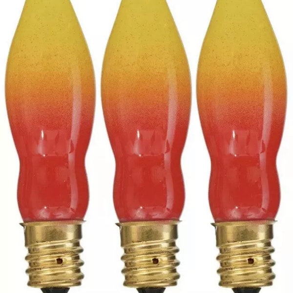 3 Vintage Christmas Candle Red Orange Flame Glass Bulb C7 7W Candelabra