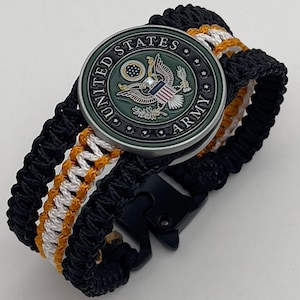 Handmade US Army Bracelet: Woven Cord, Engraved Medallion