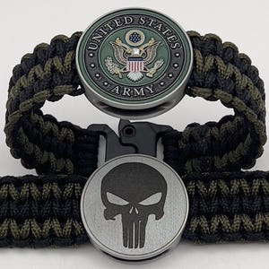 US Army Paracord Bracelet: Punisher Logo, Veteran Retirement Gift