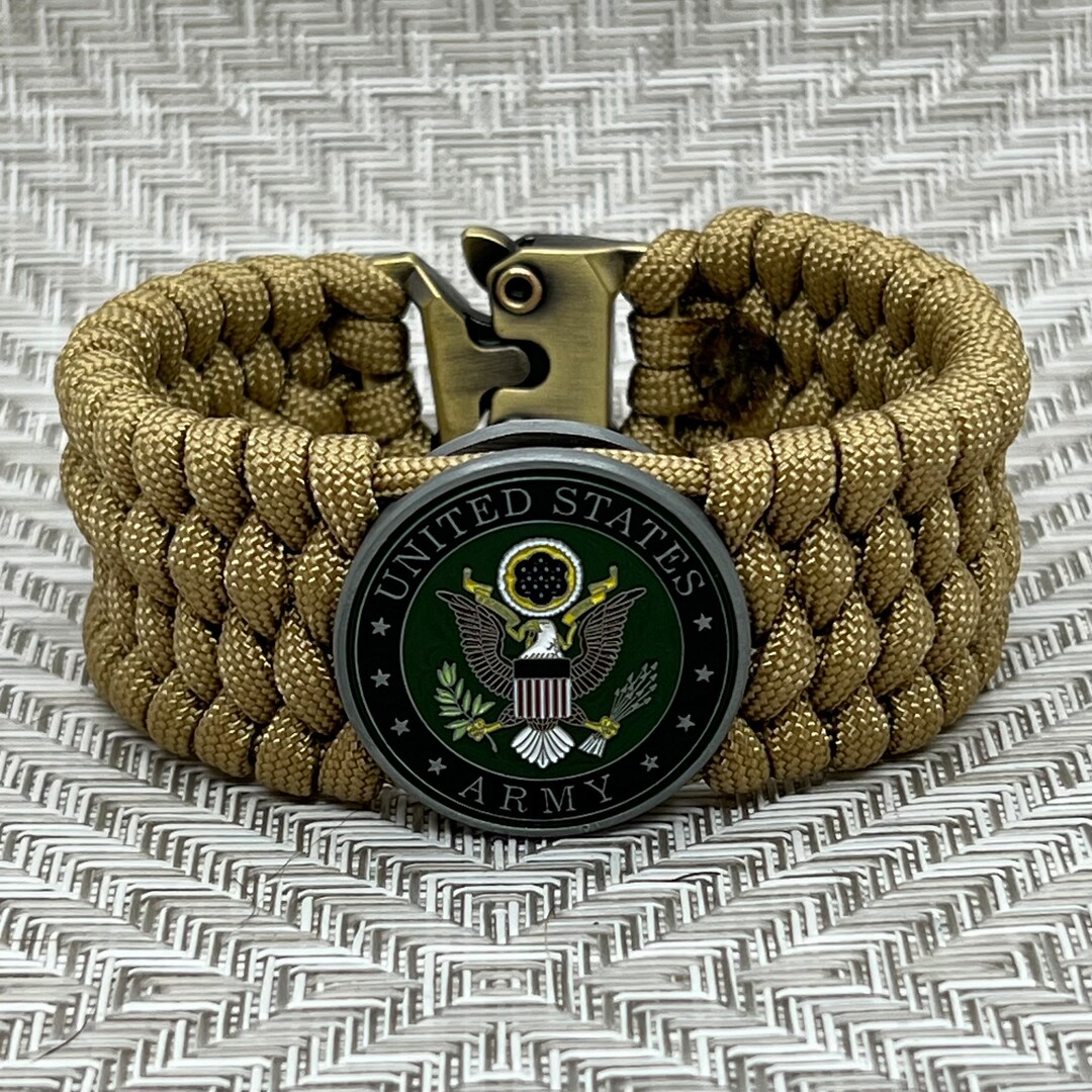 US Army Mens Paracord Bracelet, Military Gifts for Veterans and Soldiers, Armed Forces Jewelry