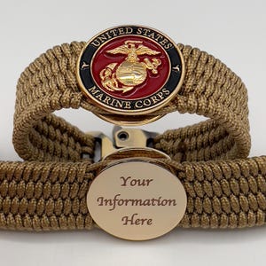 Personalized Marine Corps Bracelet: 24k Gold USMC Medallion, Custom Engraved