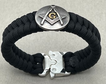Handcrafted Freemason Paracord Bracelet: Sterling Silver Masonic Gift