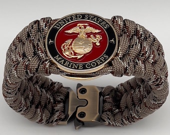 Pulsera de oro de 24 quilates con ancla y globo de águila del Cuerpo de Marines de EE. UU.: cordón de camuflaje del desierto, hecha a mano
