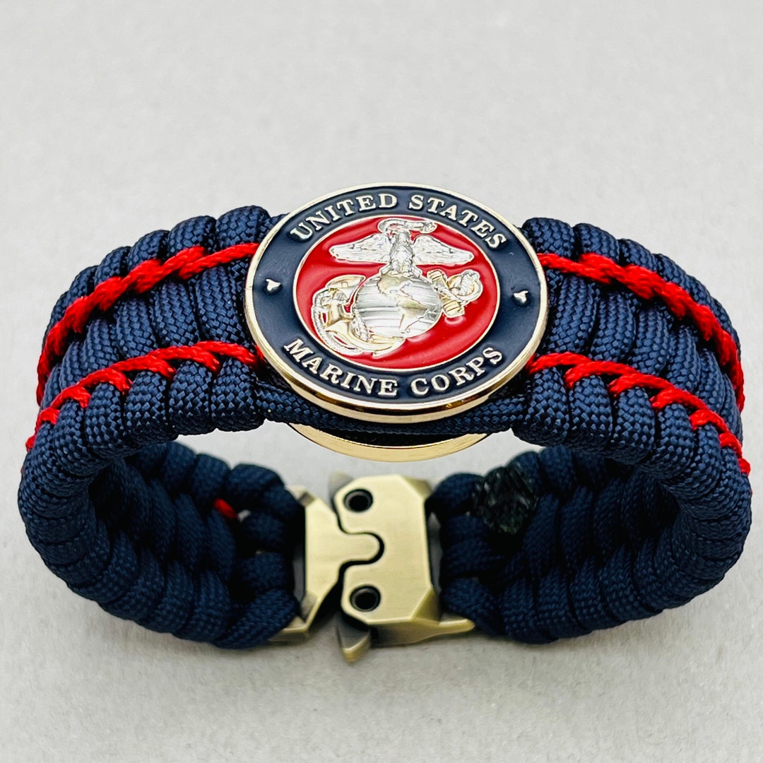 USMC Paracord Bracelet With Silver and Gold Plated Marine Corps Eagle