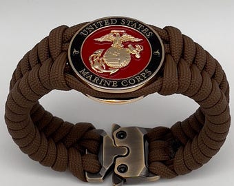 Pulsera personalizada del Cuerpo de Marines: Medallón del Cuerpo de Marines de EE. UU. hecho a mano, grabado personalizado