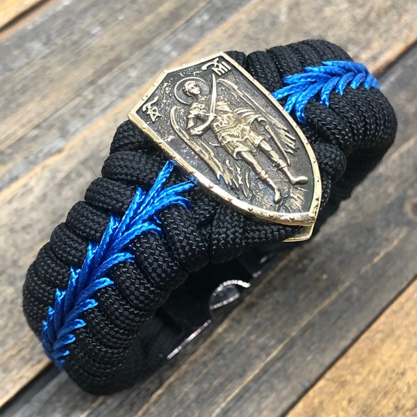 Thin Blue Line bracelet for police, police gift, law enforcement gift, cop gift, Archangel St Michael, gift for Catholic,