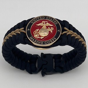 Gold Stripe USMC Bracelet: 24K Gold Eagle Globe Anchor, Military Veteran Gift