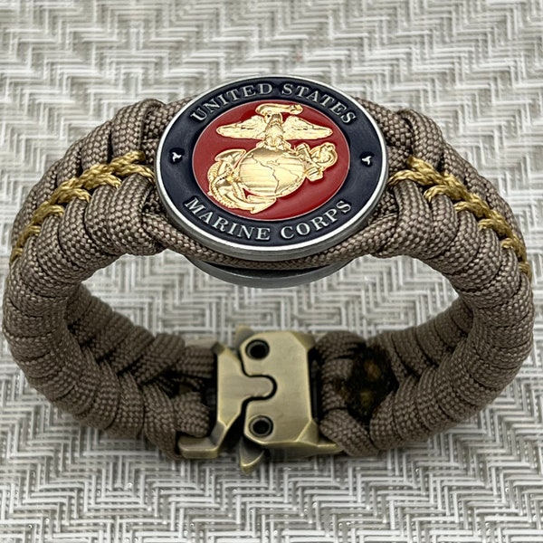 Marine Corps paracord bracelet, USMC gift, military gift for veteran, unique mens retirement jewelry, Semper Fi, Eagle Globe and Anchor, EGA