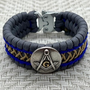 Bracelet en paracorde franc-maçon, cadeaux maçonniques, cadeau maçon, équerre et boussole, bracelets pour hommes, bijoux fraternels, grande loge bleue