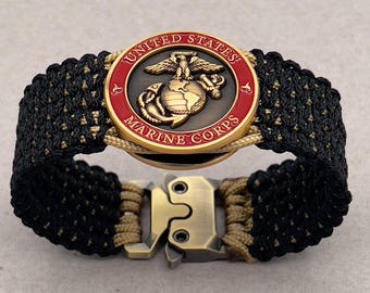 Pulsera de paracord del Cuerpo de Marines de EE. UU.: Ancla dorada con águila y globo terráqueo, regalo de jubilación militar