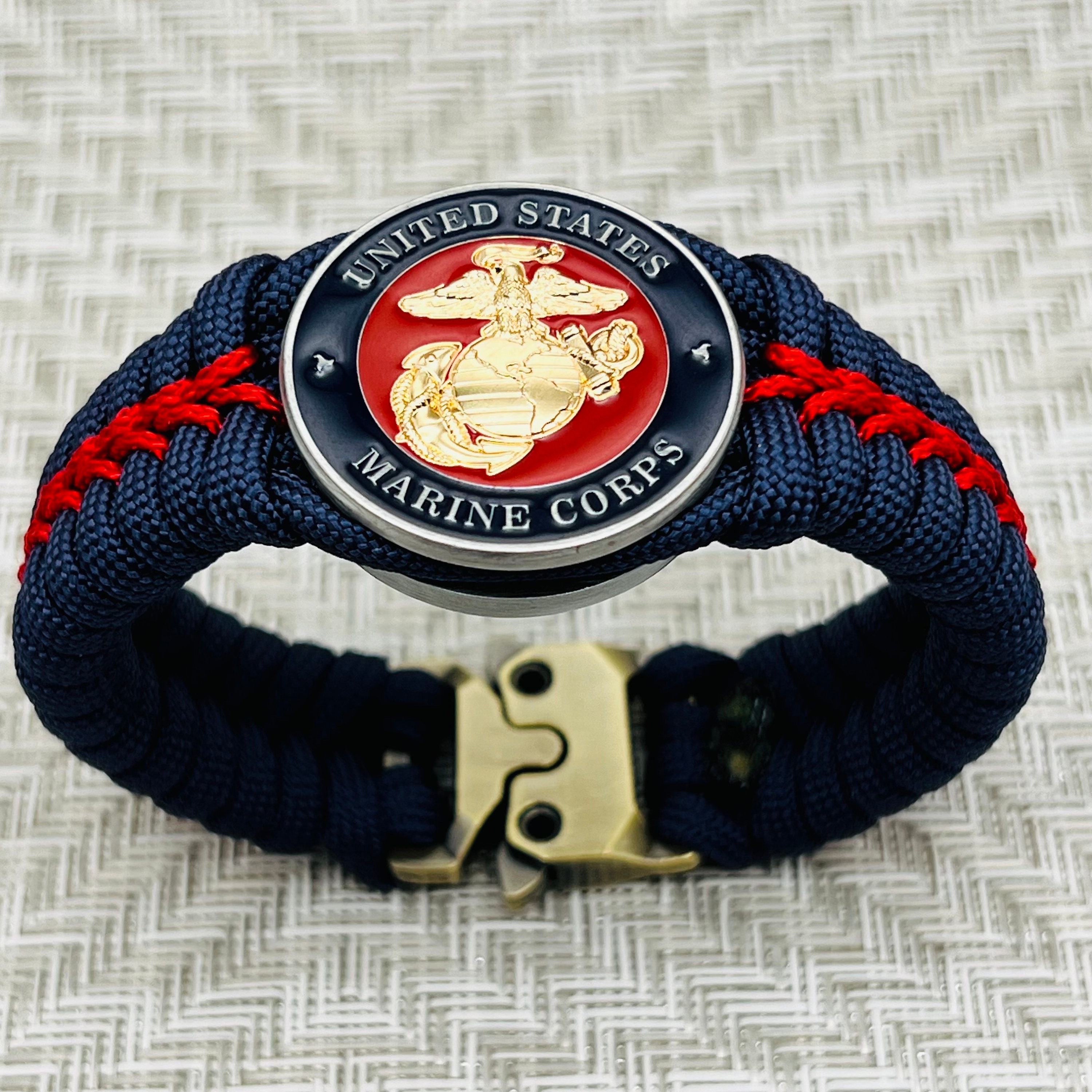 Marine Corps paracord bracelet, USMC gift, military gift for veteran, mens  retirement jewelry, Semper Fi, gold plated Eagle Globe and Anchor
