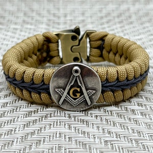 Freemason paracord bracelet, Masonic gifts, gift for Mason, Masonic concho, mens fraternal jewelry bracelets, Blue Lodge, Grand Lodge
