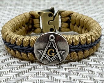 Handmade Freemason Paracord Bracelet: Masonic Blue Lodge Concho