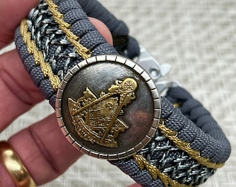 Handmade Masonic Paracord Bracelet: Freemason Past Master Concho