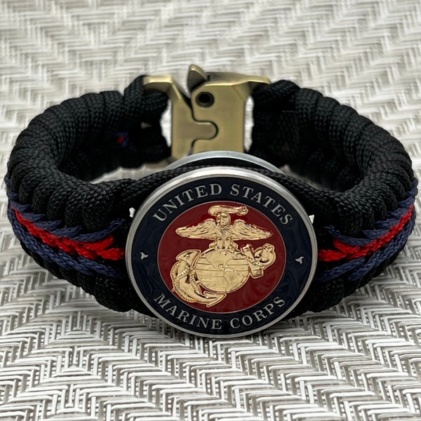 Marine Corps paracord bracelet, USMC gift, military veteran gift, unique retirement jewelry, American Marine, Eagle Globe and Anchor, EGA