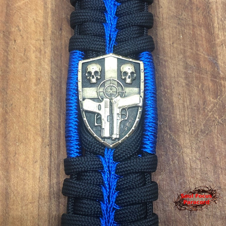 Thin Blue Line. Law Enforcement bracelet. Spartan Shield. Etsy