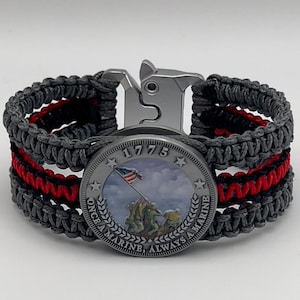 USMC Iwo Jima Bracelet: Custom Engraved Marine Corps Medallion