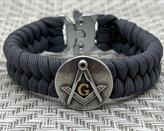 Handmade Freemason Paracord Bracelet: Masonic Blue Lodge Concho