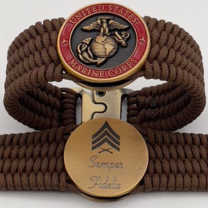 USMC Paracord Bracelet: Enlisted Rank, Semper Fidelis, Marine Corps Gift