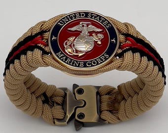 Pulsera personalizada del Cuerpo de Marines de EE. UU.: águila, globo terráqueo y ancla en oro de 24 quilates y plata. Hecha a mano.