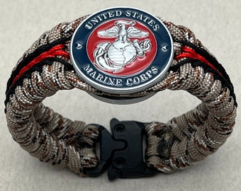 USMC paracord bracelet, Marine Corps combat veteran gift, Eagle Globe Anchor, Semper Fi, military jewelry, Marine Mom Dad Wife Spouse kids