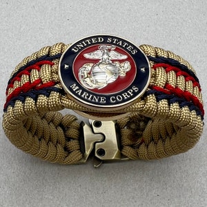 USMC paracord bracelet gift, Marine veteran jewelry, silver and gold plated Marine Corps Eagle Globe Anchor, Semper Fi, Chesty Puller