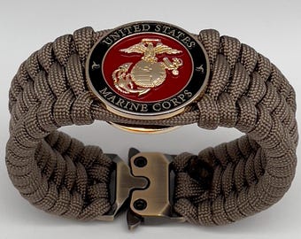 Pulsera personalizada del Cuerpo de Marines de EE. UU.: águila, globo terráqueo y ancla en oro de 24 quilates (hecha a mano)