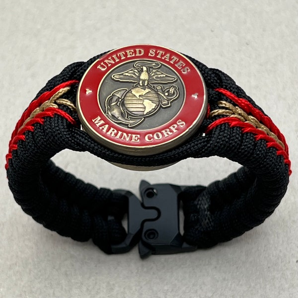 US Marine Corps paracord bracelet, Marine Corps gift, USMC Eagle Globe Anchor, boot camp bound, mens retirement jewelry gift, Semper Fi,