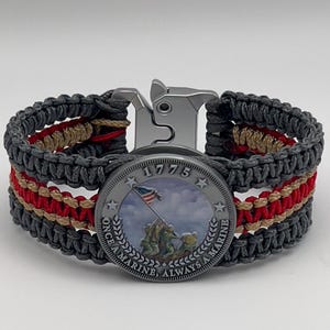 USMC Iwo Jima Bracelet: Custom Engraved Marine Corps Medallion