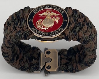 Pulsera de oro de 24 quilates con ancla y globo de águila del Cuerpo de Marines de EE. UU.: cordón de camuflaje hecho a mano