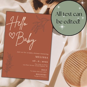 Boho baby shower invitation, Minimalist baby shower invitation