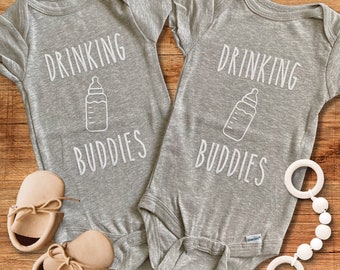 Drinking Buddies Baby Onesies, Cute Twin Baby Outfit, Best Friend Baby Gift, Funny Baby Onesies