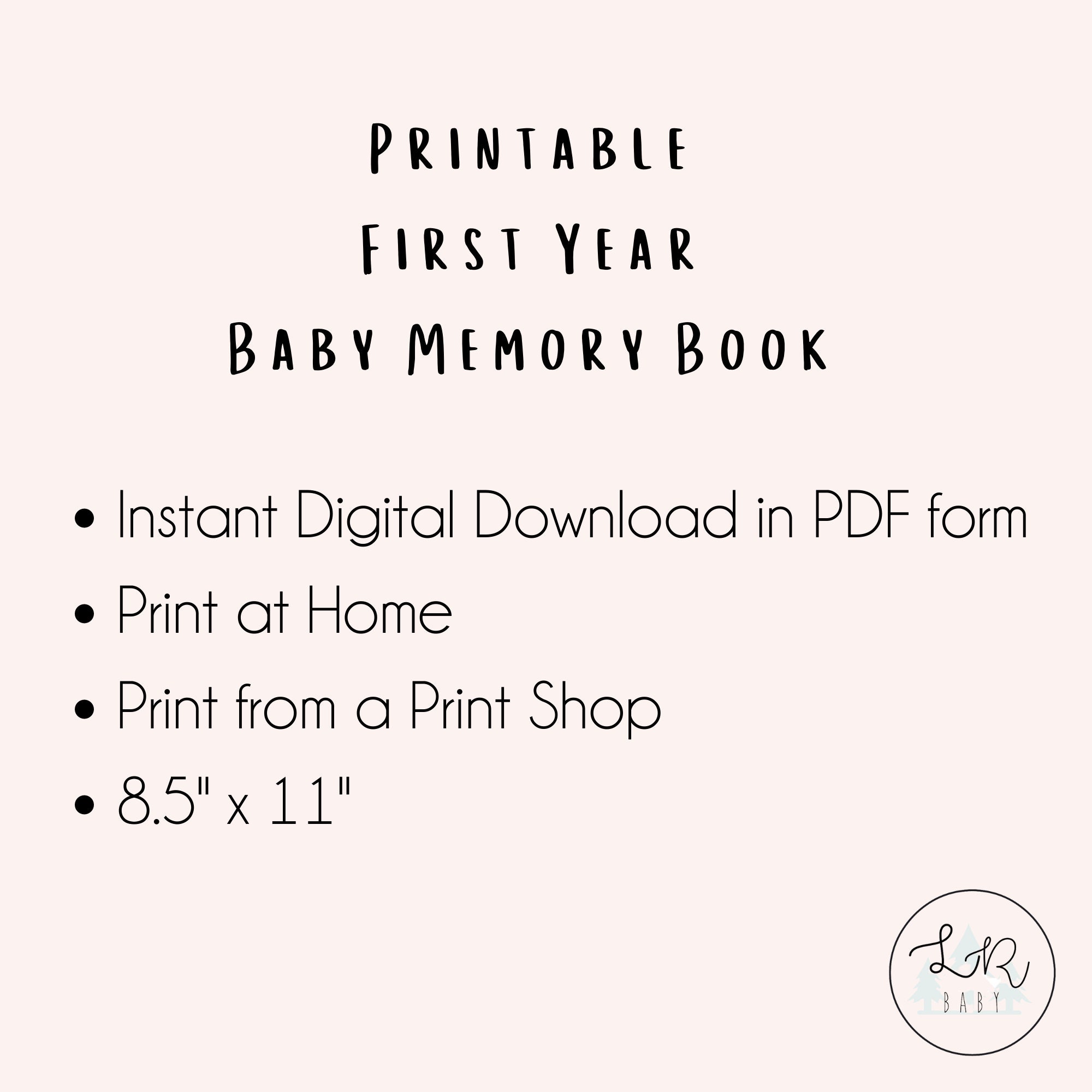 Printable and Digital Baby Book, First Year Baby Girl Book, Baby Memory