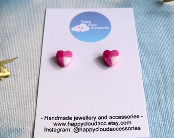 Gingham Handmade Polymer Clay Heart Stud Earrings