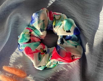 Abstract Floral Brights Handmade Satin Scrunchie