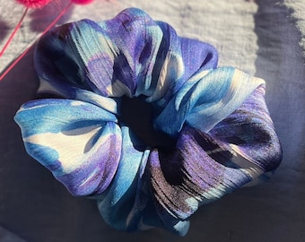 Blue Abstract Paint Stroke Handmade Scrunchie