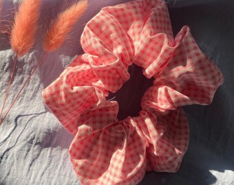 Baby Pink Gingham Handmade Scrunchie